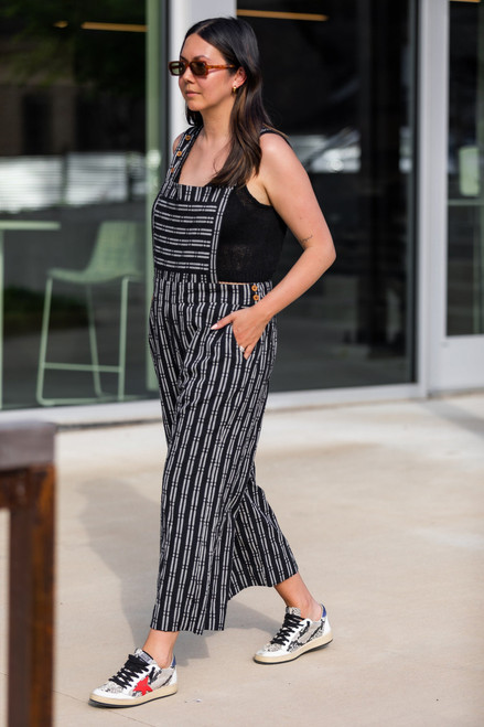 Dilsi Handwoven Cotton Overalls in Black and White - Pre-Order 7/31