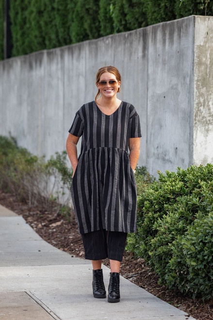 Eloise Handwoven Cotton Dress in Black and White Stripe - Pre-Order 7/31