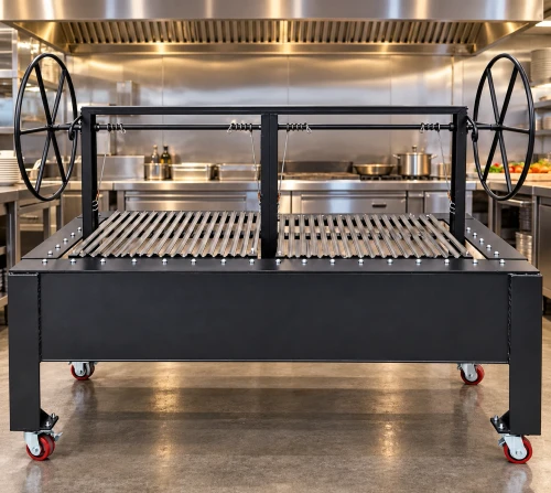 NSF Certified NorCal Ovenworks Unit #4486 Commercial Split Insulated Charbroiler with independently adjustable V-grates beneath a commercial kitchen exhaust hood.