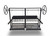 Split Argentine grill kit with rear brasero for masonry firebox, featuring dual V-channel grates, spoked handwheels, and an all-black finish, isolated on a white background with a soft shadow.