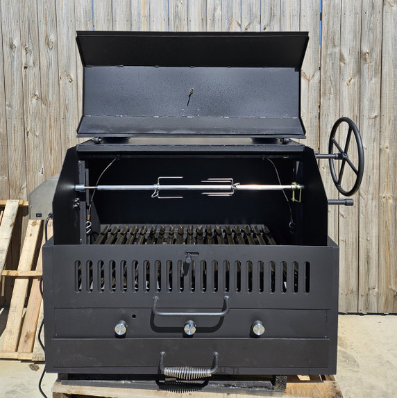 Hybrid Grill all in one Gas, Wood, & Charcoal Grill with Rotisserie