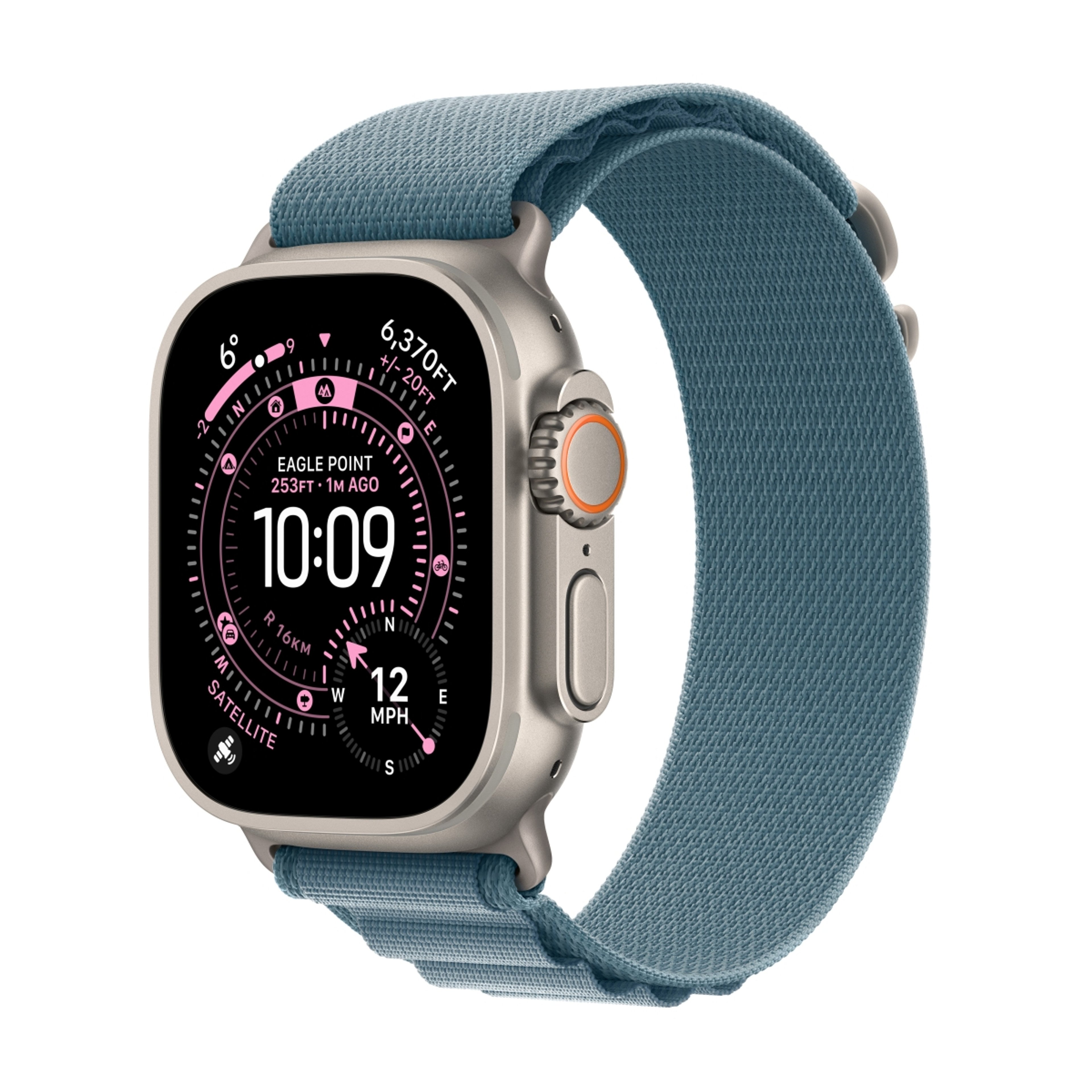 Apple Watch Ultra 3, 49mm Natural Titanium Case with Light Blue Alpine Loop