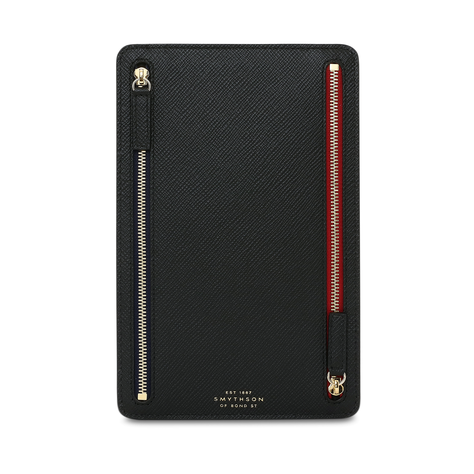 Smythson Black Leather Passport Multi-Zip Case Reverse