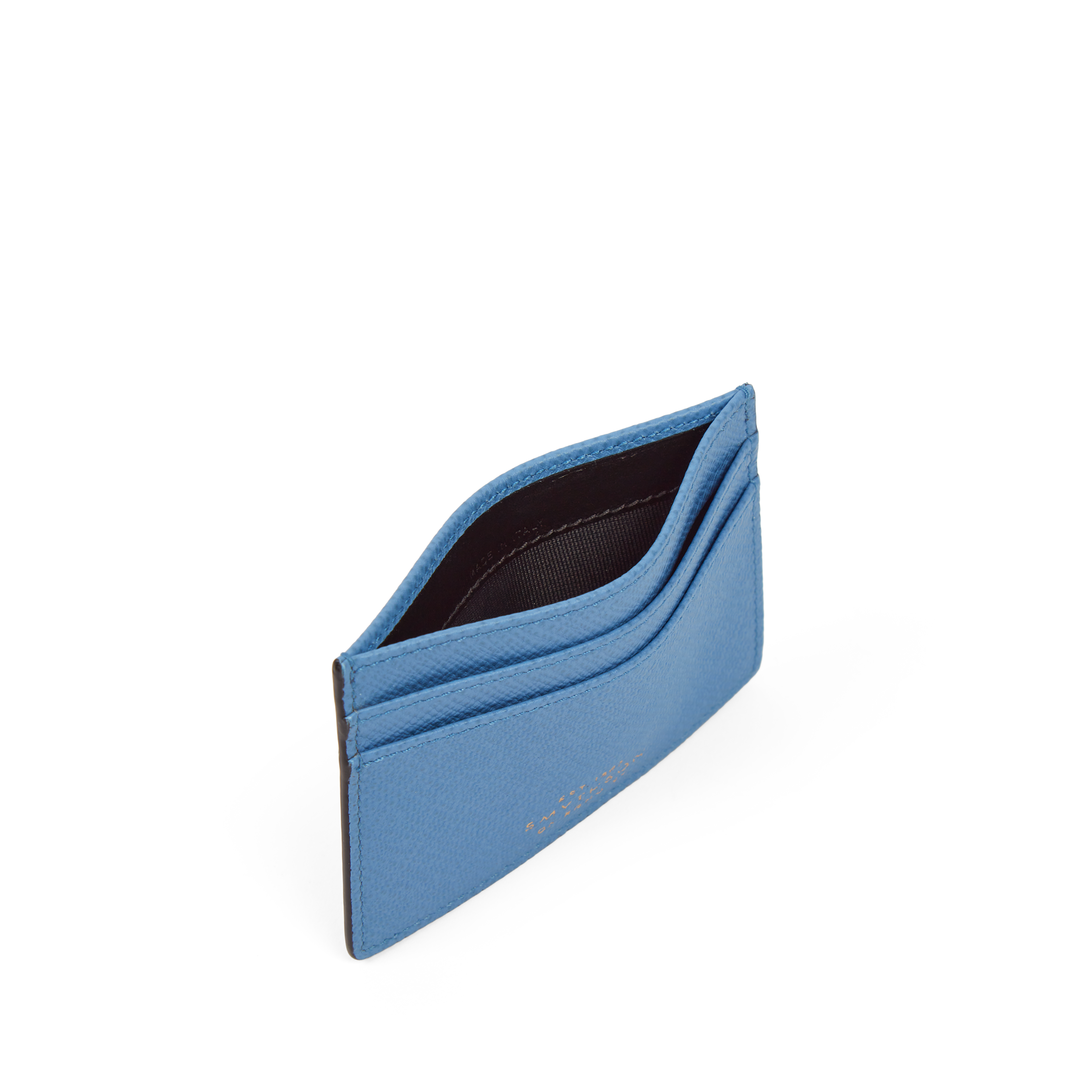 Smythson Blue Leather Flat Card Holder open