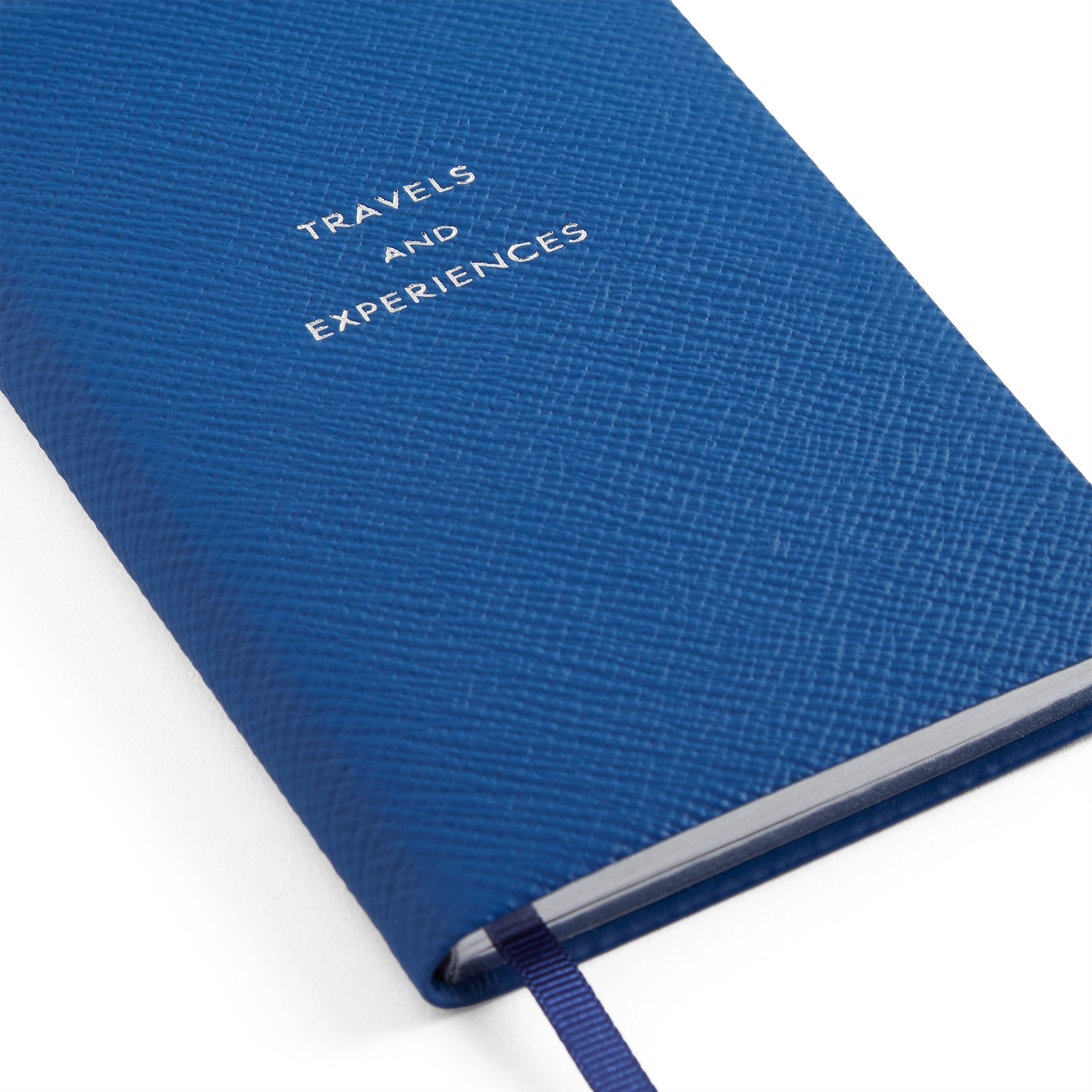 Smythson Cerulean Leather Travel and Experiences Diary close up