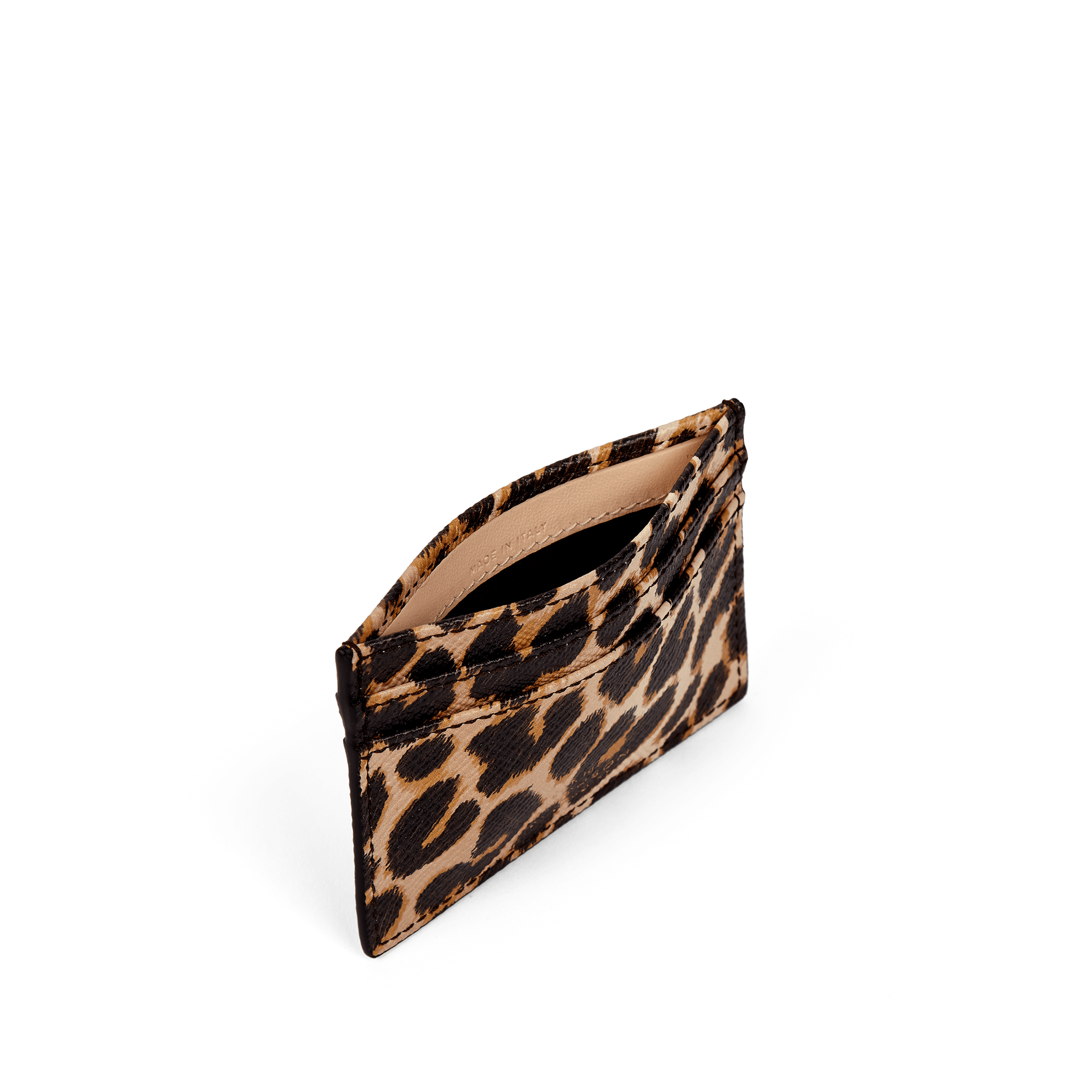 Smythson Panama Leopard Leather Flat Card Holder open