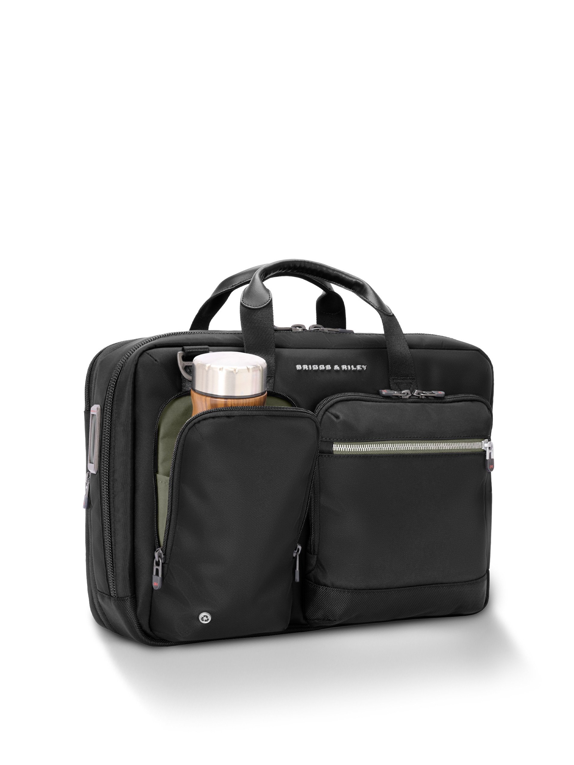 Briggs & Riley Black Briefcase - Angle With Pocket Detail