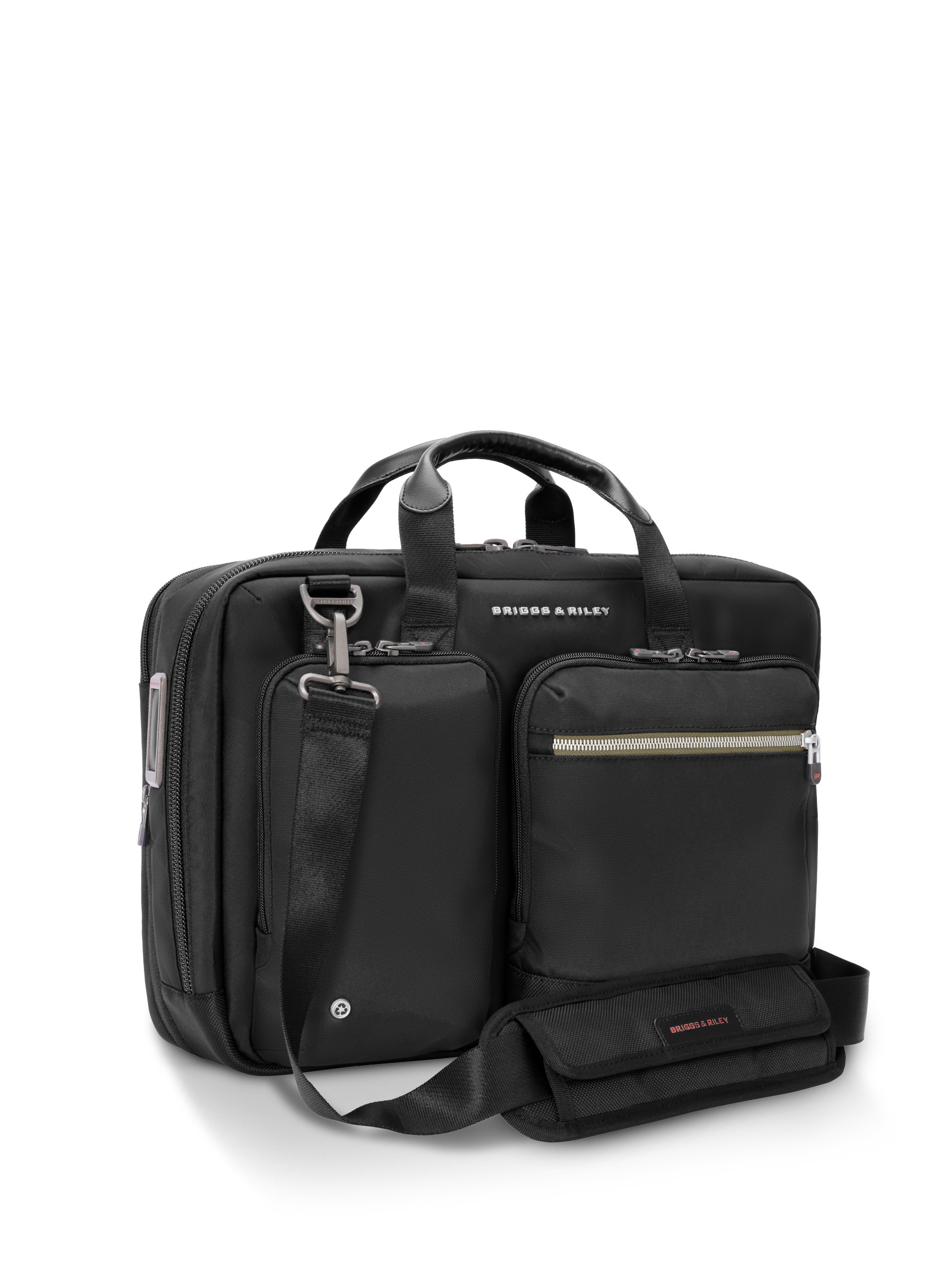 Briggs & Riley Black Briefcase - Angle With Pocket Detail