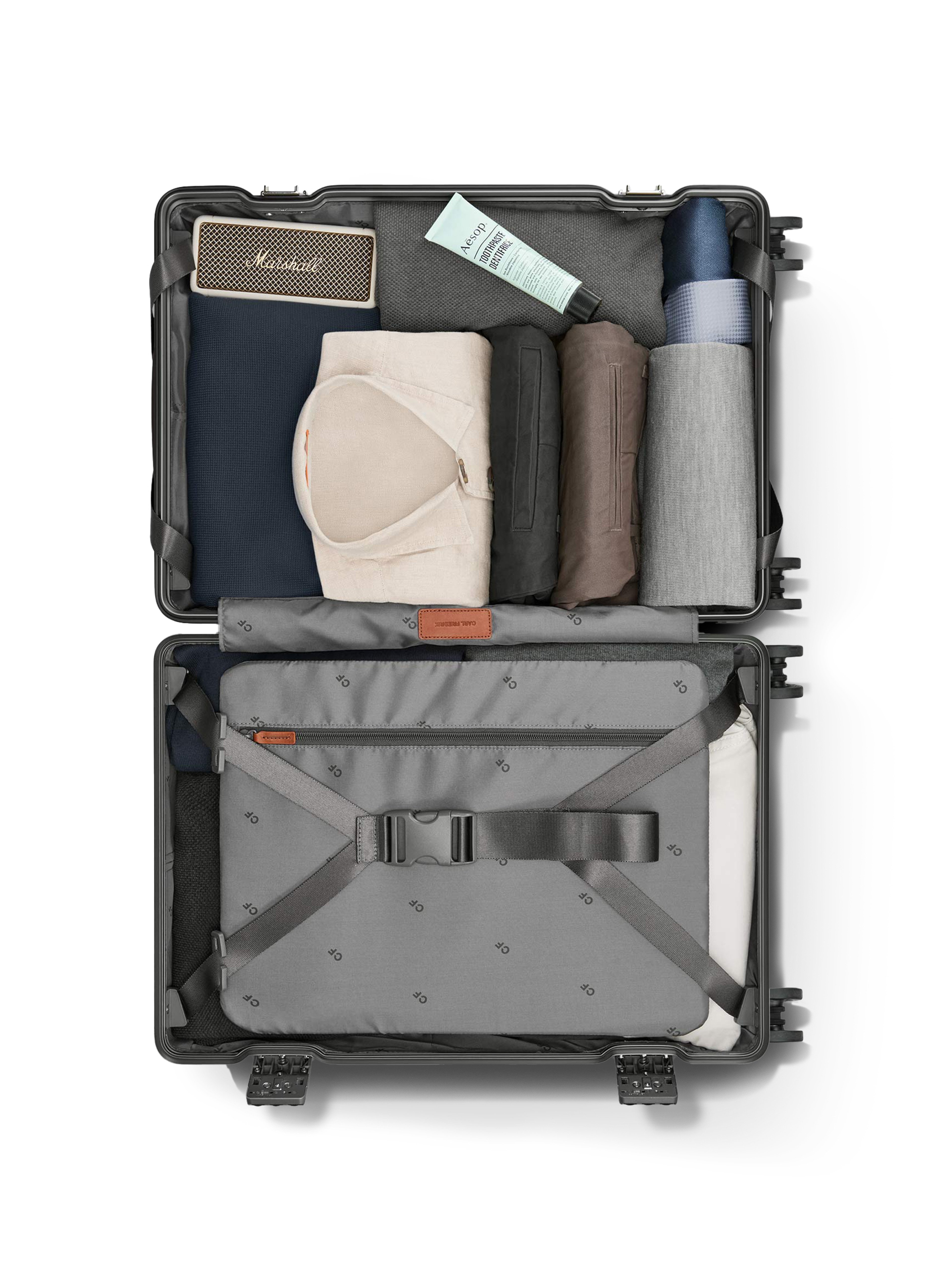 Carl Friedrik Grey/Cognac Suitcase - Inside