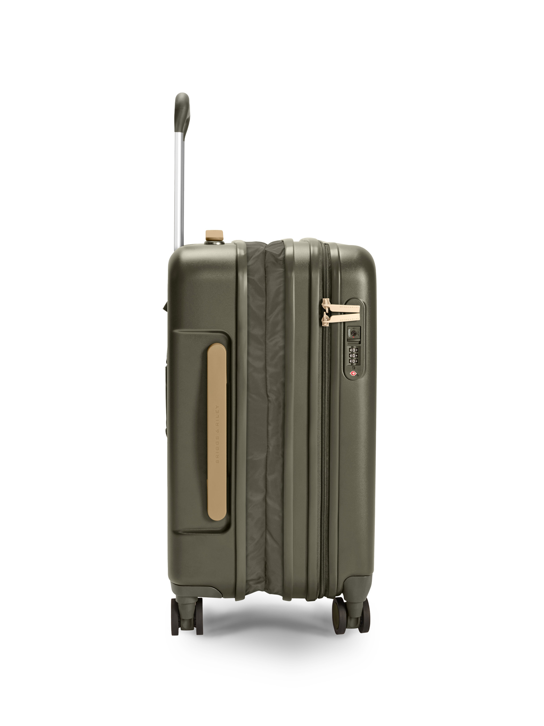 Briggs & Riley Khaki Carry On Expandable Suitcase - Expanded Side