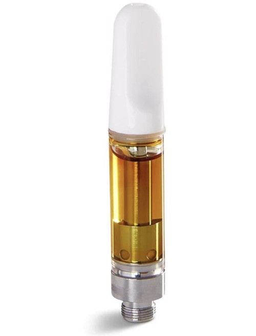 Plain Jane CBD Vape Cartridge, Gorilla Glue , clear glass tube with white ceramic tip containing  1 gram of CBD distillate, mood: energized