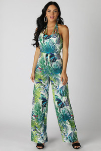 Tri-Strap Tropical Print Jumpsuit