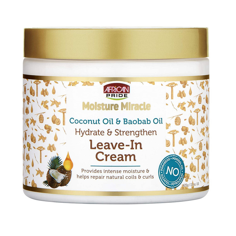 African Pride Moisture Miracle Coconut Oil & Baobab Oil Leave-In Cream 15 oz