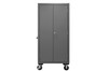 Mobile Cabinet, 16 Gauge, 36 x 24 x 81, 2 Adj Shelves, 12 Blue Bins, Flush Doors, 6 x 2 Phenolic Casters - 2 rigid, 2 swivel, Lockable, Chrome Handle With Keys, Gray