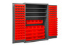 Cabinet, 16 Gauge, 48 x 24 x 72, 3 Adj Shelves, 138 Red Bins, Flush Doors w/ Louvered Panel, Lockable, Chrome Handle w/ Keys, Gray