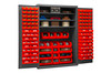 Cabinet, 16 Gauge, 48 x 24 x 72, 3 Adj Shelves, 138 Red Bins, Flush Doors w/ Louvered Panel, Lockable, Chrome Handle w/ Keys, Gray