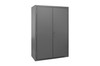 Cabinet, 16 Gauge, 48 x 24 x 72, 3 Adj Shelves, 138 Blue Bins, Flush Doors w/ Louvered Panel, Lockable, Chrome Handle w/ Keys, Gray