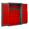 Cabinet, 16 Gauge, 48 x 24 x 72, 186 Red Bins, Flush Doors w/ Louvered Panel, Lockable, Chrome Handle w/ Keys, Gray