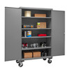 Mobile Cabinet, 16 Gauge, 48 x 24 x 81, 4 Adj Shelves, Flush Doors, 6 x 2 Phenolic Casters - 2 rigid, 2 swivel, Lockable, Chrome Handle w/ Keys, Gray
