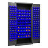 Cabinet, 16 Gauge, 36 x 18 x 84, 156 Blue Bins, Flush Doors w/ Louvered Panel, Lockable, Chrome Handle w/ Keys, Gray