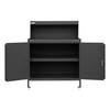 Stationary Workstation w/ Riser, 1 Shelf, 2 Doors, Leveling Feet, Gray