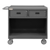 Mobile Bench Cabinet With 5" x 1-1/4" Polyurethane Casters, (2) Rigid, (2) Swivel, 1 Shelf, 2 Drawers, Steel Top Work Surface With Top Lip Down, Tubular Push Handle, Gray