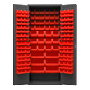 Heavy Duty Cabinet, 14 Gauge, 36 x 24 x 84, 138 Red Bins, Flush Doors w/ Louvered Panel, Lockable, Chrome Handle w/ Keys, Gray