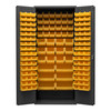 Heavy Duty Cabinet, 14 Gauge, 36 x 24 x 84, 138 Yellow Bins, Flush Doors w/ Louvered Panel, Lockable, Chrome Handle w/ Keys, Gray