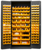 Heavy Duty Cabinet, 14 Gauge, 36 x 24 x 84, 138 Yellow Bins, Flush Doors w/ Louvered Panel, Lockable, Chrome Handle w/ Keys, Gray