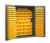 Heavy Duty Cabinet, 14 Gauge, 48 x 24 x 72, 186 Yellow Bins, Flush Doors w/ Louvered Panel, Lockable, Chrome Handle w/ Keys, Gray