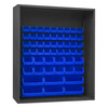 Enclosed Shelving, 12 Gauge, 60 x 24 x 72, 54 Blue Bins, Gray