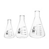 Erlenmeyer Flask Set, 500 ml, 1000 ml & 2000 ml, Narrow Neck, White Ink, 3.3 Borosilicate Glass
