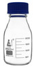 Media Bottle, 250 ml, Transparent with Blue Screw Cap, White Ink, 3.3 Borosilicate Glass