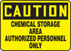 OSHA Safety Sign - CAUTION: Chemical Storage Area Authorized Personnel Only, 10" x 14", Pack/10