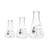 Eisco Labs Premium Glass Erlenmeyer Flask Set, 50ml, 100ml & 250ml, Narrow Neck, White Graduations, Borosilicate 3.3, pack/3 