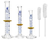 Eisco Labs Graduated Cylinders & Cleaning Brushes, 5 Piece Set, ASTM, Class A, 5mL, 10mL, 25mL, Blue Graduations, 2 Nylon Bristle Brushes, Borosilicate 3.3 Glass 