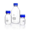 Kimble® KIMCOTE® Clear Borosilicate Glass Media Bottles, GL-45 Blue PP Screw Cap, 1 liter, case/4