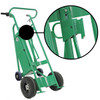 Steel Powered Drum Hand Truck, Steel, (4) Wheels (2) Pneumatic (2) Rear Solid Rubber, Hand Brake, 800 lb. Capacity, Chime Hook for Fiber Drums