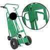 Steel Powered Drum Hand Truck, Steel, (4) Wheels (2) Pneumatic (2) Rear Solid Rubber, Hand Brake, 800 lb. Capacity, Chime Hook for Drums w/ Locking Cover