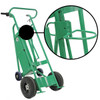 Steel Powered Drum Hand Truck, Steel, (4) Wheels (2) Pneumatic (2) Rear Solid Rubber, Hand Brake, 800 lb. Capacity, Chime Hook for Plastic Drums