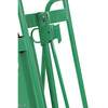 Steel Powered Drum Hand Truck, Steel, (4) Wheels (2) Solid Rubber (2) Rear Polyurethane, Hand Brake, 800 lb. Capacity, Chime Hook for Fiber Drums
