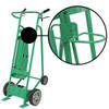 Steel Powered Drum Hand Truck, Steel, (4) Wheels (2) Solid Rubber (2) Rear Polyurethane, Hand Brake, 800 lb. Capacity, Chime Hook for Plastic Drums