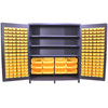 Steel Bin & Shelf Cabinet, 72" W x 24" D x 84" H, Half Bins, Louvered Door, Half Louvered Cabinet Back, (204) Bins, (3) Shelves, 14-Gauge