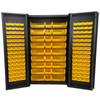 Steel Bin & Shelf Cabinet, Deep Door, 48" W x 24" D x 78" H, Full Bins, Fully Louvered, (147) Bins, 14-Gauge