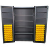 Steel Bin & Shelf Cabinet, Deep Door, 48" W x 24" D x 78" H, Door Bins, Half Louvered Door, (72) Bins,(4) Interior Shelves (6) Door Shelves, 14-Gauge
