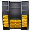 Steel Bin & Shelf Cabinet, Deep Door, 36" W x 24" D x 78" H, Half Bins, Half Louvered Doors, (54) Bins, (3) Interior Shelves (6) Door Shelves, 14-Gauge