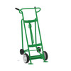 Steel 4-Wheel Drum Hand Truck, Steel, (2) Solid Rubber Wheels, (2) Rear Poly, Hand Brake, 1000 lb. Capacity, Standard Chime Hook for Drums
