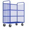 Steel Cage Cart, Stock Picking, 3-Sided, (2) Adjustable Shelves, 57"L x 30" W x 68" H, 1600 lb. Capacity, Blue