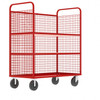 Steel Cage Cart, Stock Picking, 3-Sided, (2) Adjustable Shelves, 57"L x 30" W x 68" H, 1600 lb. Capacity, Red