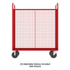 Steel Cage Cart, Stock Picking, 3-Sided, (2) Adjustable Shelves, 57"L x 30" W x 68" H, 1600 lb. Capacity, Red
